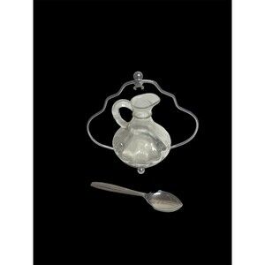 Vintage Glass Cruet With Stand And Mixing Spoon Oil Vinegar Pouring Decanter